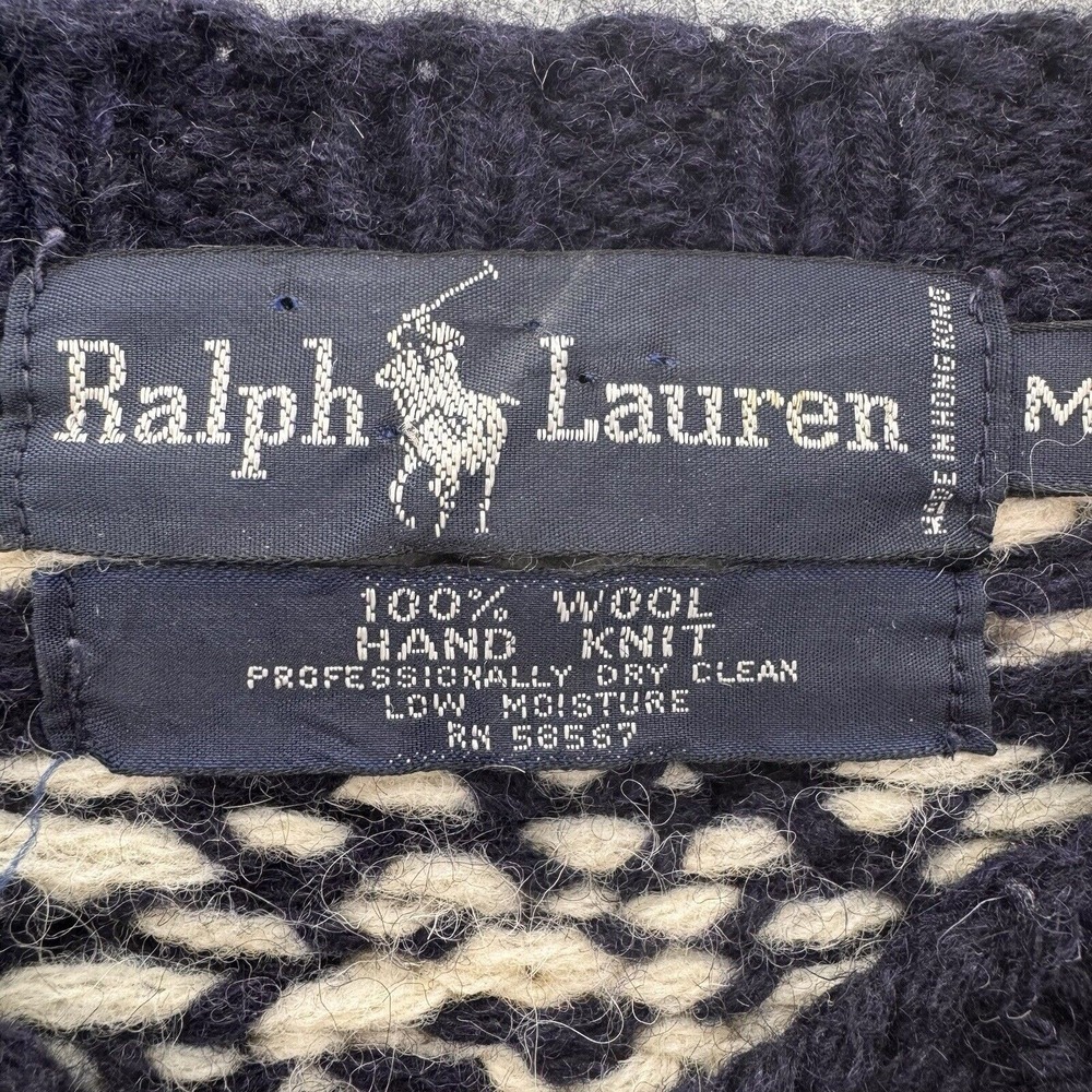 Ralph Lauren Navy and Cream Geometric Wool Crewneck Sweater - Picture 4 of 9